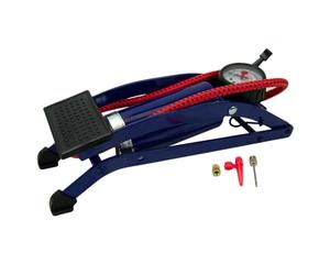 Sakura Single Cylinder Foot Pump PG270 - 52cm Hose, Thumb Lock Connector, Pressure Gauge, 3 Valve Adaptors