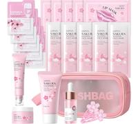 Sakura Skin Care Sets & Kits, Cherry Blossom Skincare Set For Teenage Girls Gifts, Facial Kits for Women, JAPAN Skincare Set with Wash Bag, Eye Serum, Cream, Cleanser, Sleep Mask, Mud Mask, Lip Mask