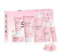 Sakura Skincare Kit Teen Girls Gifts - 6 Pcs Cherry Blossom Skin Care Set Travel Size Toiletries - Moisturize & Repair Skin, 10-12 - Teen Facial Kit with Cleanser, Toner, Lotion, Serum, Cream & Eye C
