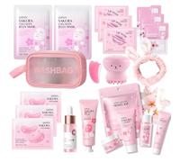 Sakura Skincare Set,21PCSJapanese Cherry Blossom Beauty Collection with Cleanser,Toner, Serum, Cream,Sunscreen & Variety Masks,Facial Tools & Bag,Birthday & Christmas Gifts for Teenage Girl