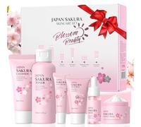 Sakura Skincare Set, 6PCS Face Care Kits With Niacinamide & Vitamin C for Hydrated, Glowing & Even Skin Tone, Christmas Birthday Gift for Women Teenage Girls Friend Wife, Travel TSA-friendly Sized