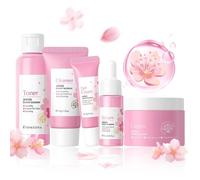 Sakura Skincare Set, Sakura Skin Care for Teens 10-12, Gentle Moisturizing Face Care Kit with Cleanser, Toner, Serum, Eye Cream & Cream, Travel Size Facial Kit for Women Girls