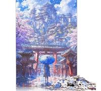 Sakura Temple Ascent Puzzles 500 Pieces Wooden Puzzles Wood Puzzle for Adults for Adults 500pcs (52x38cm)