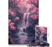 Sakura Trees And Waterfall 1000 Pieces Jigsaw Puzzles for Teenagers Mental Toy Stress Relief Premium Cut (38x52cm)