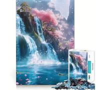 Sakura Trees And Waterfall Jigsaw Puzzles 1000 Pieces for Adults Memory Gain Anxiety Relief Design Assembly Artistic Gift (50x75cm)