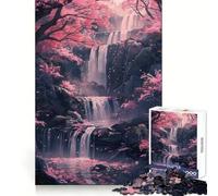 Sakura Trees And Waterfall Jigsaw Puzzles for Adults1000 Piece Mind Game Toy Anxiety Relief Neat Cut Art Collectible (50x75cm)