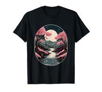 Sakura Trees River Moon Night Nature Art T-Shirt