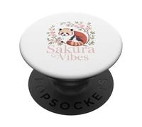 Sakura Vibes Red Panda Asian Floral Cute Nature Zen PopSockets Adhesive PopGrip