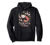 Sakura Vibes Red Panda Asian Floral Cute Nature Zen Pullover Hoodie