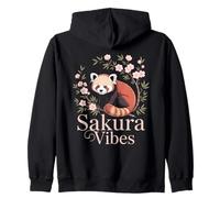 Sakura Vibes Red Panda Asian Floral Cute Nature Zen Zip Hoodie