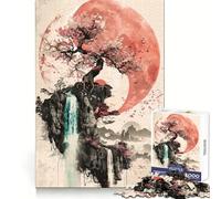 Sakura Watrefall Yin Yang 1000 Piece Jigsaw Puzzles for Adults Teenagers Recall Build Slow Enjoy Exact Cut Art Collectible (38x26cm)