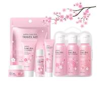 Sakura Womens Gift Sets-Sakura Shower Gift Sets for Women-Teenage Girl Gift-Toiletries Gift Set With Travel Size Cleanser,Toner,Face Cream,Sunscream,Shampoo,Conditioner and Body Wash-7Pcs Skincare Set