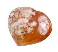sakuras Agate Stone - Cherry Blossoms Heart Crystal, Polished Palm Stone Decor | Pocket Size Healing Mindful Meditation, Carved Rock for Desk Bedroom, Calming Gift Energy Work Display
