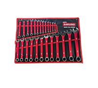Sakusei 25-Piece Combination Spanner Set, 6-32mm Metric Sizes, Red Soft Grip Handles, Storage Roll