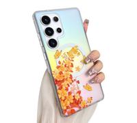 SAKUULO Magnetic Iridescent Case for Samsung Galaxy S25 Ultra Orange Floral | Compatible with Magsafe, Cute Flower Floral Print, Bling Laser Sparkly Luxury Shockproof Protective Cover, for Women Girls