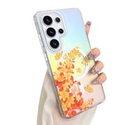 SAKUULO Magnetic Iridescent Case for Samsung Galaxy S26 Ultra Orange Floral | Compatible with Magsafe, Cute Flower Floral Print, Bling Laser Sparkly Luxury Shockproof Protective Cover, for Women Girls