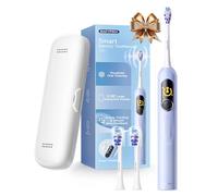 SAKYPRORAL Kids Electric Toothbrush for Boys Teens (6-15Y), Smart Screen with Brushing Score, Soft Bristles, Visual Timer for Braces, 150 Days Battery with Travel Case (Blue)