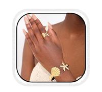 Sakytal Gold Starfish Bracelet Ring Set Seashell Open Cuff Bangles Bracelets Hand Jewelry for Women