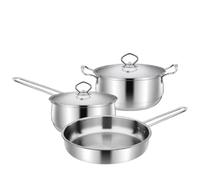 Salaarz 3pc Stainless Steel Saucepan & Frying Pan Set with Lids, Everyday Cookware for Home Kitchens, Includes 16cm 20cm and 24cm Pans, Suitable for All Hob Types, Dishwasher Safe.