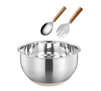 Salad Bowl and Server Set Stainless Steel Salad Mixing Bowl with Salad Spoon & Fork Large Metal Kitchen Bowl for Food Preparing and Serving, 26cm, Dishwasher Safe (with non-slip silicone bottom)