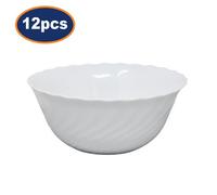 Salad Bowl Opal Glass White 18Cm Scalloped Swirl Dishwasher Safe Dinnerware 12Pc