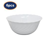 Salad Bowl Opal Glass White 18Cm Scalloped Swirl Dishwasher Safe Dinnerware 6Pcs