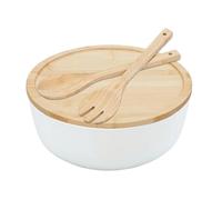 Salad Bowl - Portable Wood Serving Container for Fruit Mixing, Kitchenware Kit with Fork Spoon Set, Large Wooden Dish for Cooking, Dinner, Party, Snack, Meal Prep, 11.22x4.13 inches