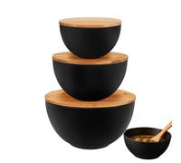 Salad Bowl with Lid - 3 Pieces Prep Bowls - Kitchen Storage and Prep Containers with Wooden Lids for Storing Chips Bread Vegetables Soup Fruits Homemade Food | Para Prepa