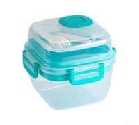 Salad Container PP 16x14.5cm 2-Compartment Design Integrated (Green)