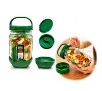 Salad Jar Side Open Portable Salad Container Leakproof Meal Prep Box with Dressing Compartment for Travel Office Lunch Reusable Food Storage Jar with Built-in Spoon&Handle for Grains Greens (Green)