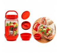 Salad Jar Side Open Portable Salad Container Leakproof Meal Prep Box with Dressing Compartment for Travel Office Lunch Reusable Food Storage Jar with Built-in Spoon&Handle for Grains Greens (Orange)