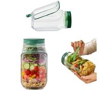 Salad Jar with Integrated Dressing Compartment, Leakproof Side-Opening Container for Fresh On-the-Go Lunches, Microwave and Dishwasher Safe, Home Office Trav