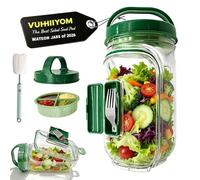 Salad Jar with Side Opening, 2026 New Salad Pod Mason Jar Side Open with Dressing Cup & Fork, Leakproof Reusable Salads Bowls for for Meal Prep, Office, Gym, Travel, Picnic, Camping(1pc#)