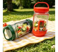 Salad Jar with Side Opening,Upgraded Side-Opening Mason Salad Jar,Leakproof Portable SaladContainer with Dressing Cup/Lid & Fork,Lid-to-Bowl Design,Perfect for Meal Prep,Gym,Office,Picnic and Travel