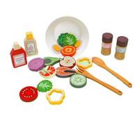 Salad Kitchen Toy - Wooden Fruit Vegetable Playset, Birch Plywood Pieces, Tomato Cucumber Slices, Cutting Joint | Educational Salad Ingredients Play Pretend Food Set for Healthy Eating Habits