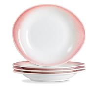 Salad Plates, Dinner Plates 9.5 inch Ceramic Plates Modern Curve Oval Plate Set of 4 Large Serving Dishes for Appetizer Dessert Pasta Pizza | Scratch Resistant, Dishwasher, Microwave, Oven Safe - Pink