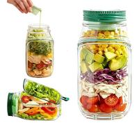 Salad Pod, 300mL Salad Container for Lunch with Dressing Container, Leakproof Salads Jars with Lids Meal Prep, Wet Dry Separation Vertical Layering Lunchable Containers with Measurement Marks (1PC)