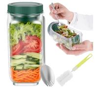 Salad Pod Container ,800ML Salad Jar with Side Opening,Reusable Plastic Salads Pod with Leak Proof Sauce Dressing Case ,Fork Spoon & Cleaning Brush,Dishwasher Safe for Camping Travel Picnic (1PC)