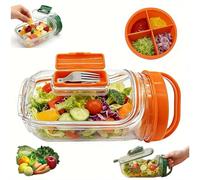 Salad Pod Container, Salad Jar with Side Opening Salads Pod Container with Built in Bowl, Vertical Layering Salads Jar with Leakproof Dressing Compartment, Reusable Portable Lunch Containers
