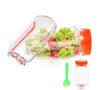 Salad Pod Container Vertical Layering Salad Pod Built-In Bowl Design Plastic Interval Salads Box with Leak Proof Sauce Dressing Case Dishwasher Safe Fresh Salads Storage for Lunch (Orange+Fork)