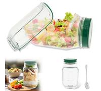 Salad Pod Jar with Side Opening and Dressing Pot Reusable Salad Jars & Salad Container with Fork for Lunch Meal Prep Picnic Campings Built-In Bowl Design Vertical Layering Salads Pod Container (1)