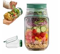 Salad Pod Mason Jar Side Open - With Leakproof Dressing Container, Lid-to-Bowl Design, Reusable Salad Jar with Side Opening & Salad Container for Lunch & Meal Prep, 7.5"x3.9"x3.5", 2 Pack