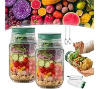 Salad Pod, Salad Container for Lunch with Dressing Container, Fresh Salads Bowl, Leakproof Salads Jars with Lids Meal Prep, Vertical Layering Lunchable Containers with Measurement Marks (2 PCS)
