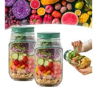 Salad Pod, Salad Container for Lunch with Dressing Container, Leakproof Salads Jars with Lids Meal Prep, Wet Dry Separation Vertical Layering Lunchable Containers with Measurement Marks (2pcs)