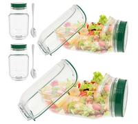 Salad Pod, Vertical Layering Salad Pod Built-in Bowl Design with Fork, Plastic Interval Salads Box with Leak Proof Sauce Dressing Case, Portable Fresh Salads Storage Container for Lunch Fruit (2 Pcs)