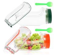 Salad Pod with Fork, 700ml Salad Jar with Side Opening, Built-in Bowl Design, Leak Proof Sauce Dressing Case, Dishwasher Safe, Microwave Safe, Fresh Salads Storage for Lunch, Fruit(Green+Orange)