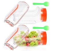 Salad Pod with Fork, 700ml Salad Jar with Side Opening, Built-in Bowl Design, Leak Proof Sauce Dressing Case, Dishwasher Safe, Microwave Safe, Fresh Salads Storage for Lunch, Fruit(Orange 2PCS)