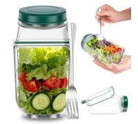 Salad Pod with Stainless Steel Fork, 700ml Salads Jar with Side Opening, Salad Container for Lunch, Built-in Bowl Design, Leakproof Wet Dry Separation Vertical Layering Lunchable Containers(Green)