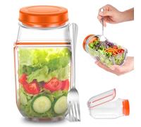 Salad Pod with Stainless Steel Fork, 700ml Salads Jar with Side Opening, Salad Container for Lunch, Built-in Bowl Design, Wet Dry Separation Vertical Layering Lunchable Containers (Orange 1PC)