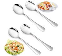 Salad Servers 4Pcs Stainless Steel Salad Serving Set Silver Salad Spoon Fork Serving Set Salad Serving Spoons Salad Spoons Salad Forks for Family Restaurant Party(20cm x 4.5cm)